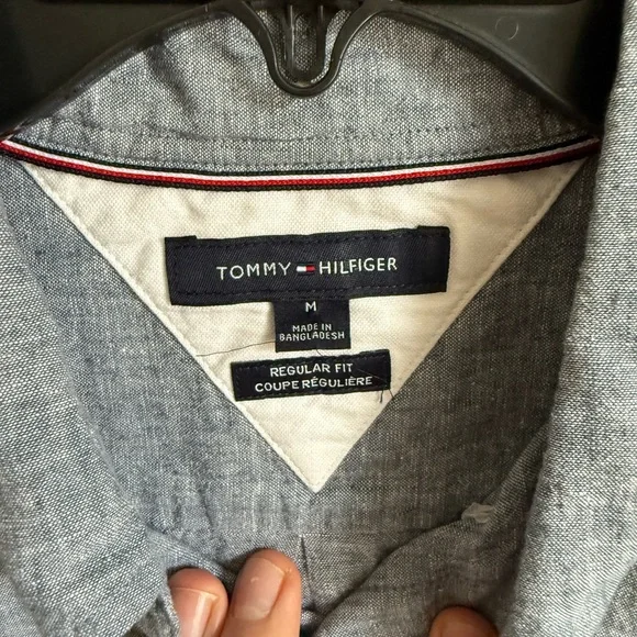 Men’s M Blue Tommy Hilfiger Regular Fit Preppy Casual Travel Shirt Sleeve Shirt - Picture 4 of 6